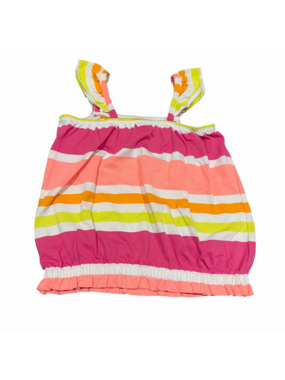 Gymboree Girls Striped Bubble Tank Top Sz 4 Pink White Orange Green‎ Neon Summer